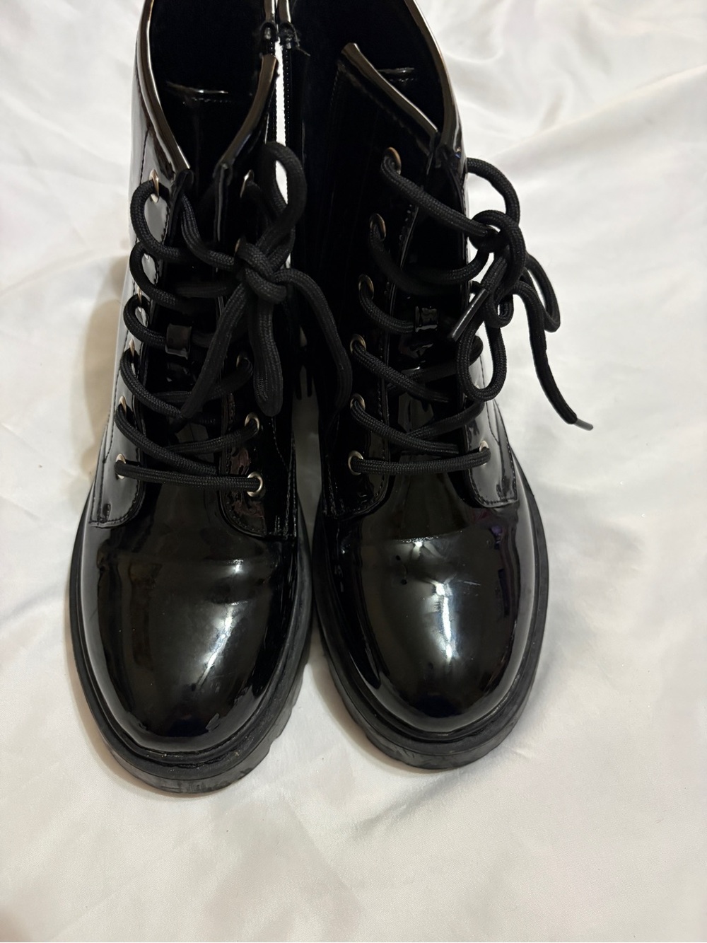 Steve Madden Black Patent Lace-Up Combat Boots